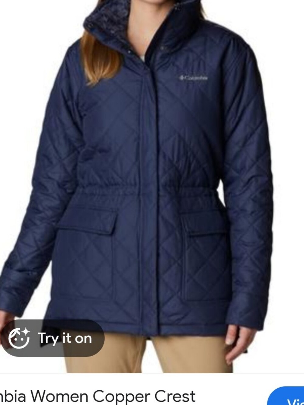 COLUMBIA COPPER CREST NOVELTY QUILTED PUFFER FLEECE LINED LARGE . NAVY.